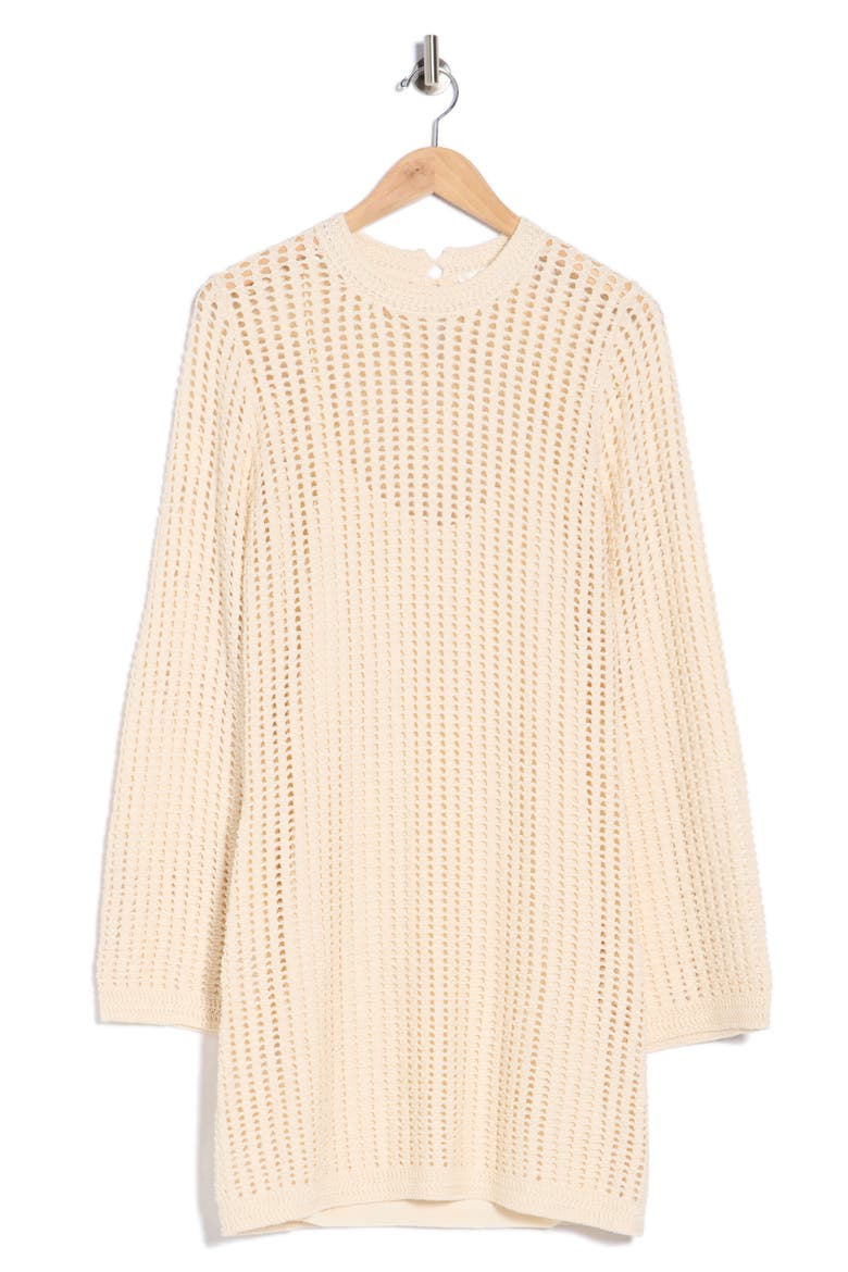 The Crochet Bell Sleeve Cotton Dress, Alternate, color, BEIGE