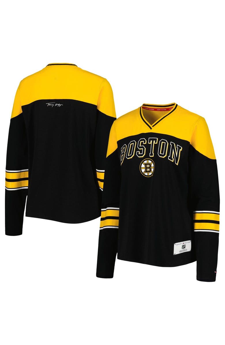 Tommy Hilfiger Women's Tommy Hilfiger Black Boston Bruins Abigail V-Neck Long Sleeve T-Shirt, Alternate, color, 