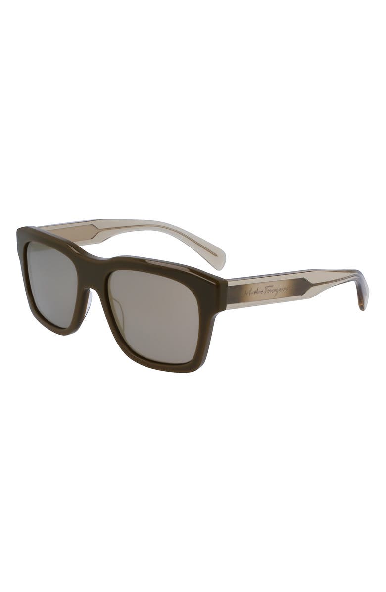 FERRAGAMO 56mm Polarized Rectangular Sunglasses, Alternate, color, Dark Khaki