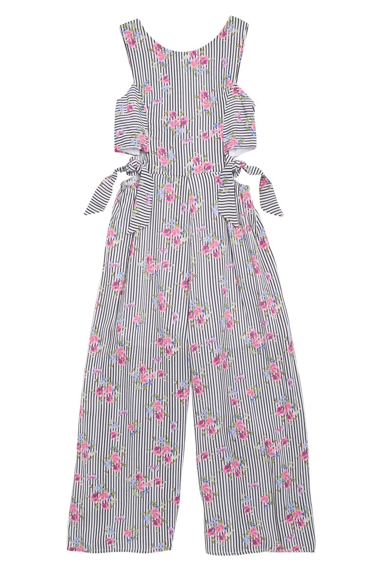 Kids' Stripe Wide Leg Jumpsuit, Main, color, BLACK