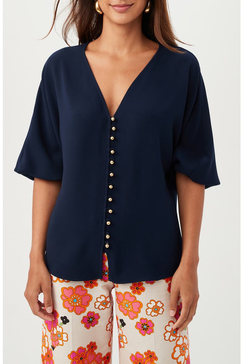 Sail Puff Sleeve Button-Up Top, Main, color, INDIGO