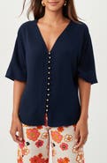 Trina Turk Sail Puff Sleeve Button-Up Top