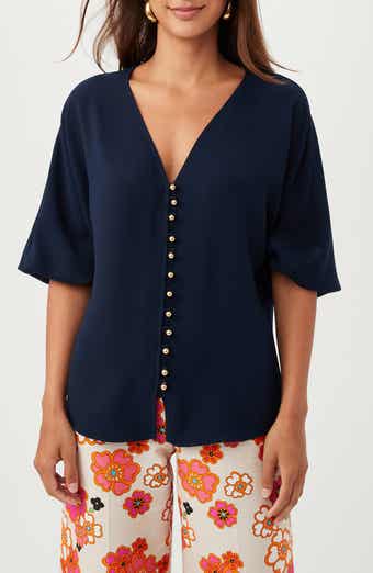 Trina Turk Sail Puff Sleeve Button-Up Top