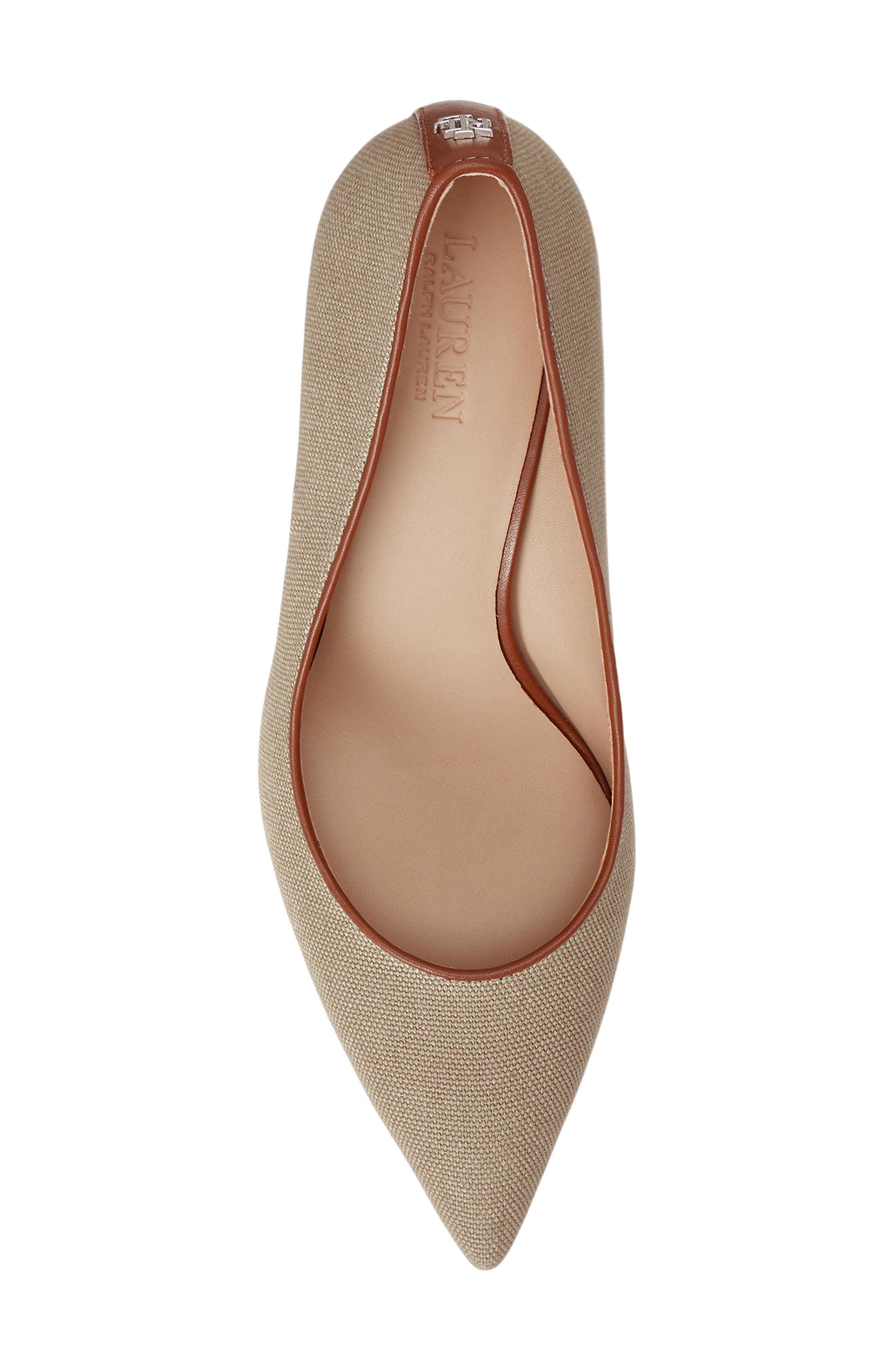 Ralph Lauren Lanette Washed Canvas Pointed Toe Pump, Alternate, color, Light Agave/ Lauren Tan