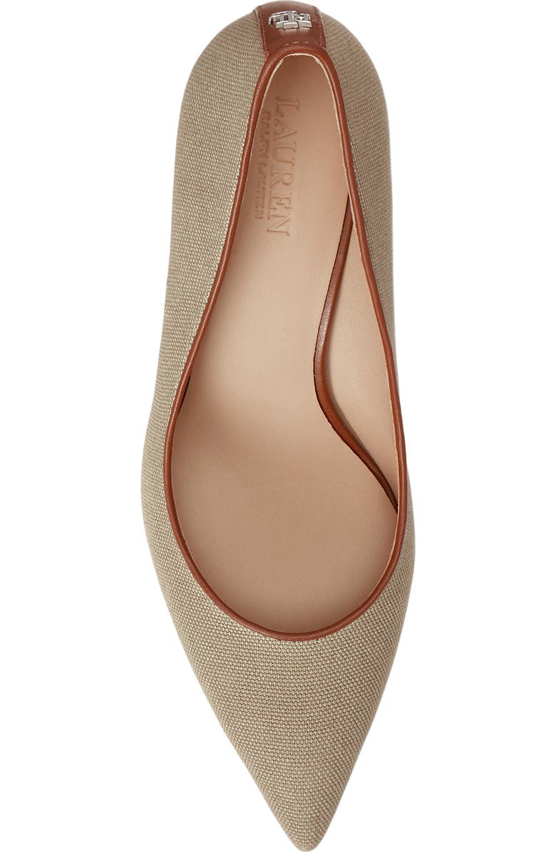 Ralph Lauren Lanette Washed Canvas Pointed Toe Pump, Alternate, color, Light Agave/ Lauren Tan