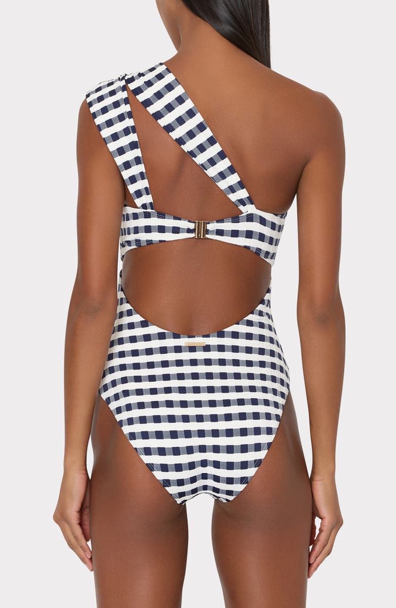 Milly Betsy Cottage Jacquard Convertible One-Piece Swimsuit, Alternate, color, Navy/ White