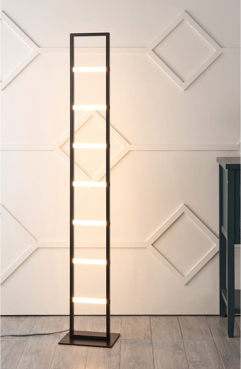 JONATHAN Y Ivan 59.3" Minimalist Modern Iron Ladder Dimmable Integrated LED Floor Lamp, Black, Alternate, color, Black