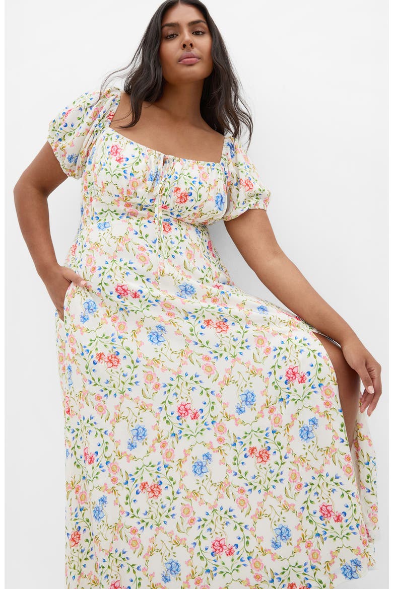 Abbie Floral Print Midi Dress, Alternate, color, COASTAL BOUQUET