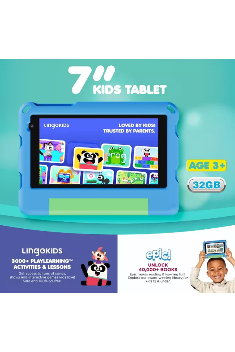 7" Android 15 Tablet with Kids Stand Case, Alternate, color, Blue