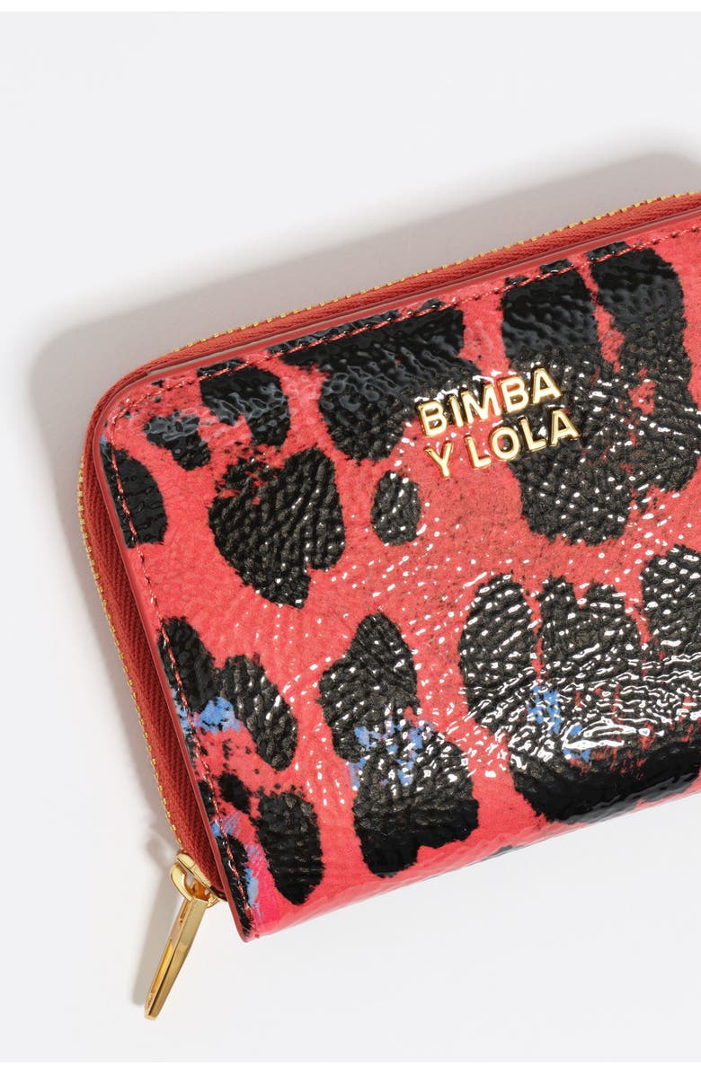 Bimba y Lola Textured Shiny Leopard Print Flap Wallet, Alternate, color, Leopard Poppy Red