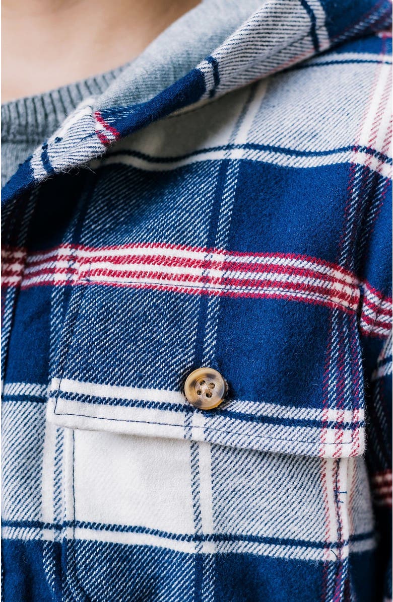 Hope & Henry Boys' Hooded Flannel Shirt Jacket, Kids, Alternate, color, Large Navy And Ivory Plaid