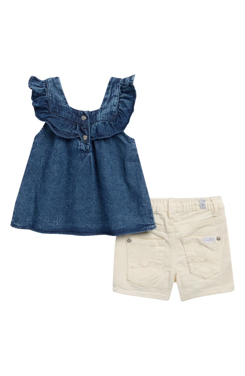 7 For All Mankind Ruffle Denim Tank & Shorts Set, Alternate, color, Forever Blue