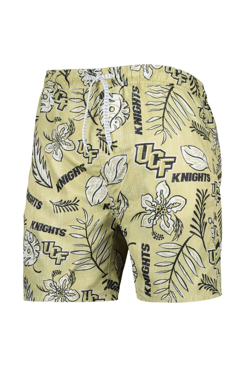 Men's Wes & Willy Khaki UCF Knights Vintage Floral Swim Trunks, Alternate, color, Vegas Gold