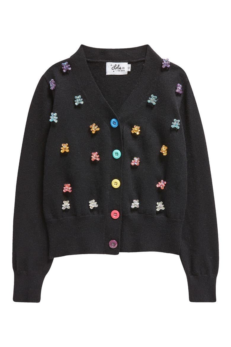 Gummy Bear Knit Cardigan, Main, color, BLACK