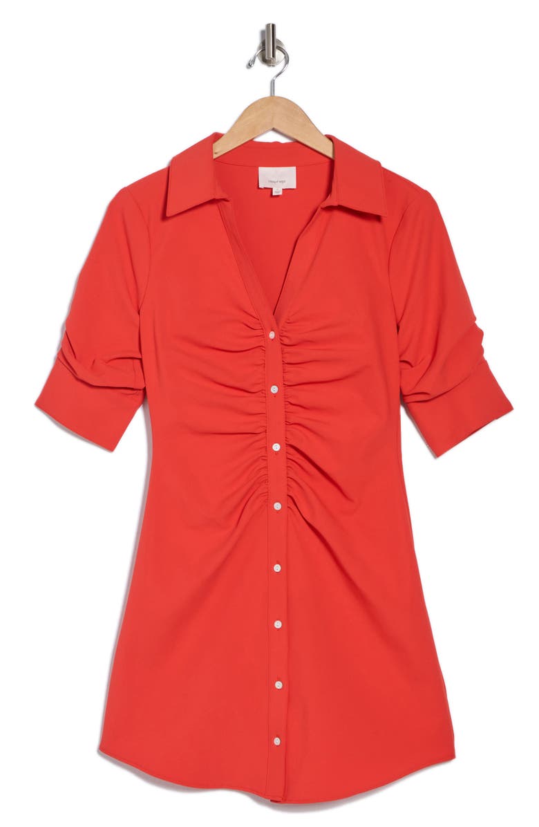 Cinq à Sept Elina Gathered Shirtdress, Alternate, color, Lava