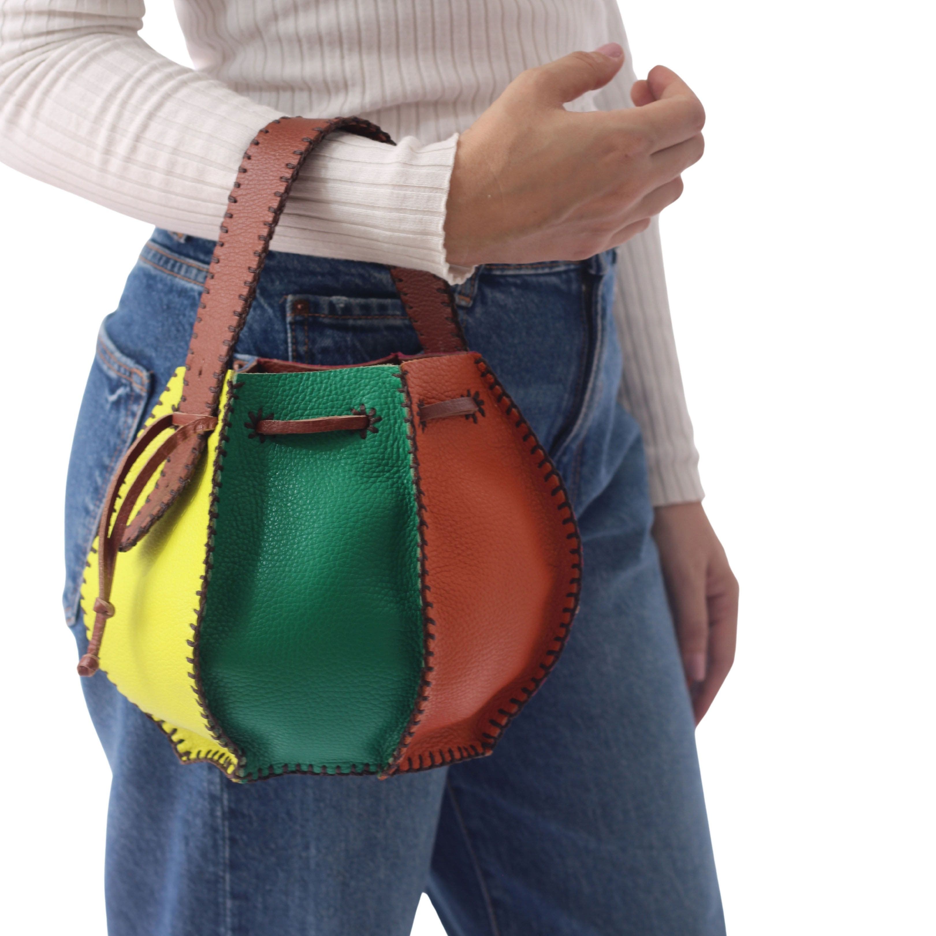 Tall Bucket Top Grain Leather Bag, Alternate, color, Rainbow