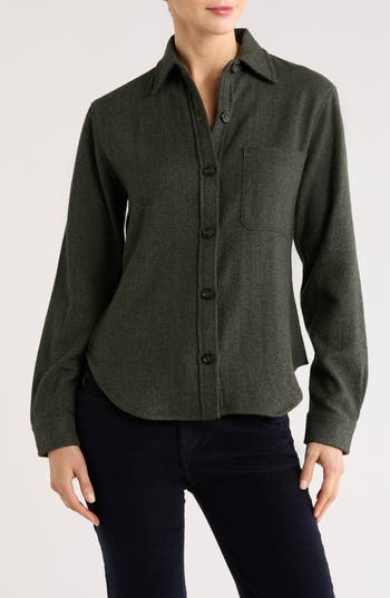 Dl1961 Ines Wool Blend Button-up Shirt In Green