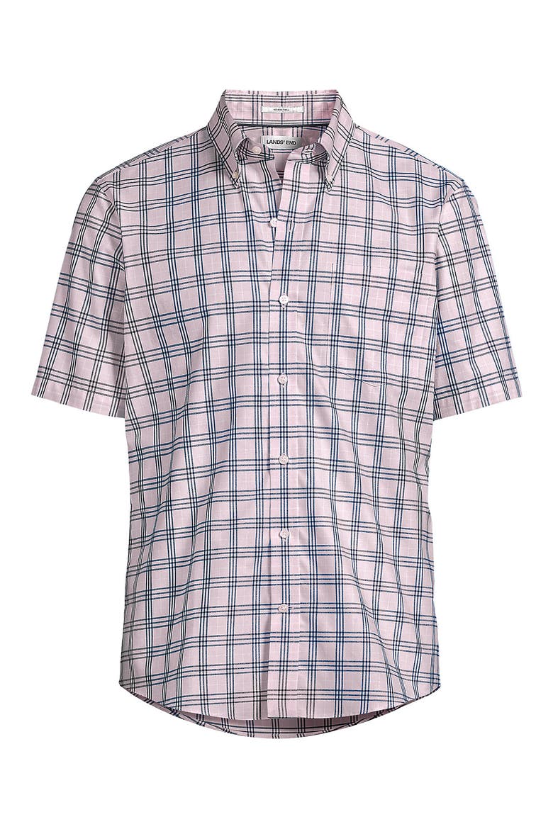 Short Sleeve No Iron Twill Shirt, Alternate, color, Sea Salt Pink/Navy Plaid
