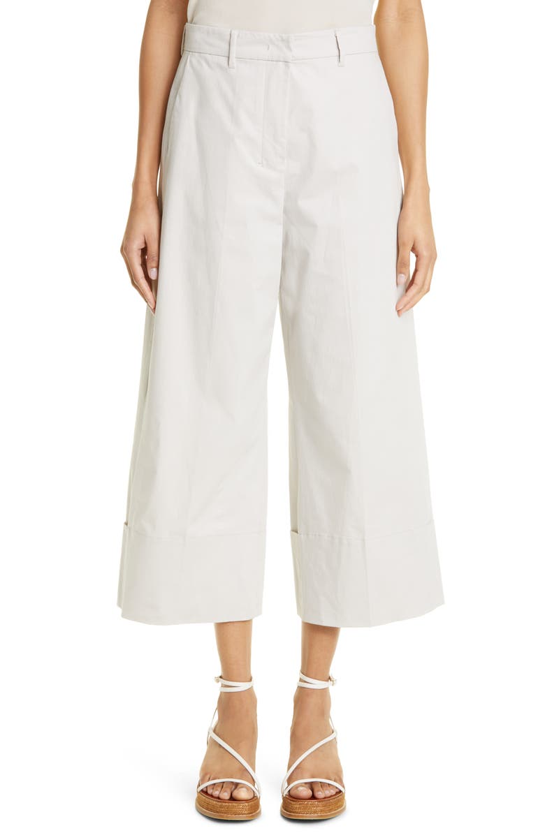 Max Mara Pina Crop Cuff Wide Leg Stretch Cotton Trousers, Main, color,