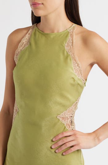 Lace Inset Sleeveless Satin Midi Dress