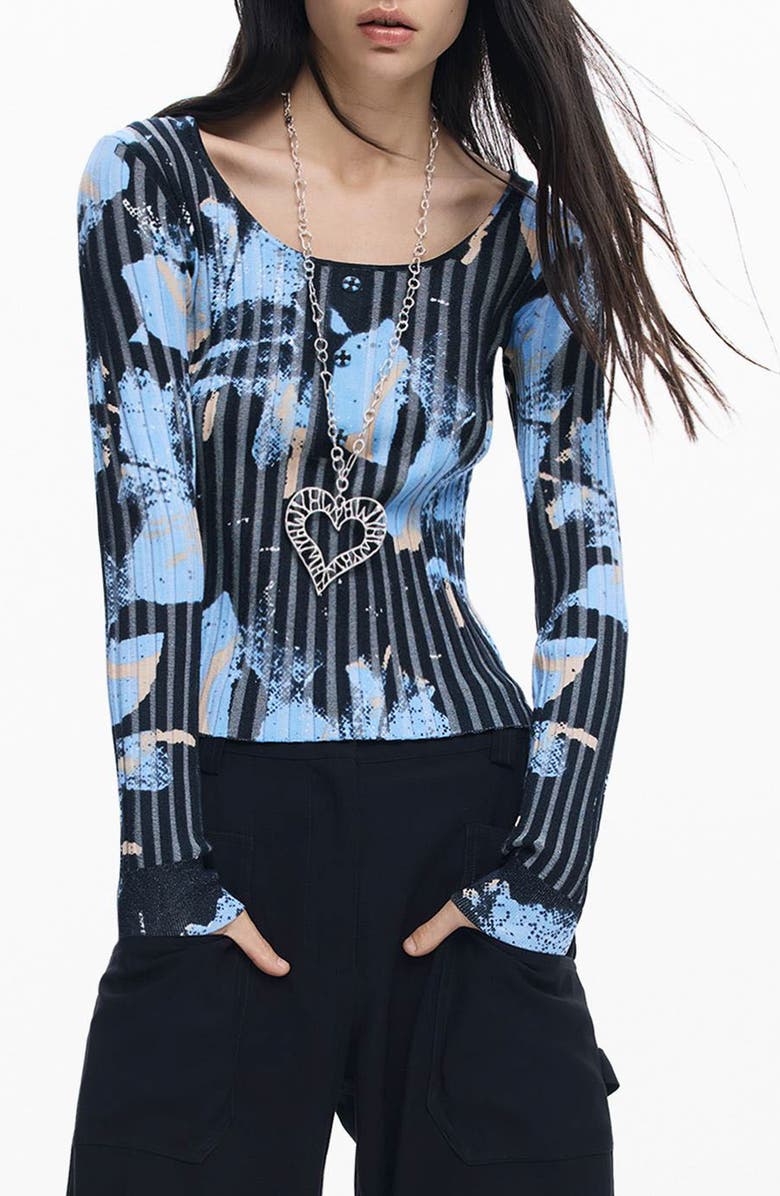 Desigual Abstract Print Rib Top, Main, color, 