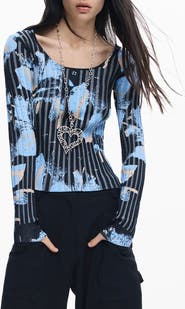 Desigual Abstract Print Rib Top