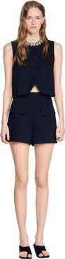 SANDRO High-waisted wool shorts