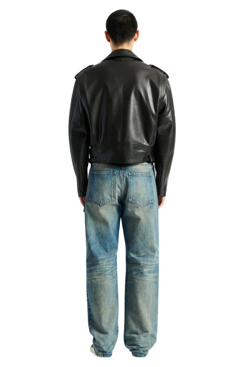 Textured leather biker jacket, Main, color, black