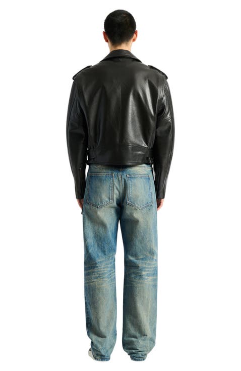 Textured leather biker jacket