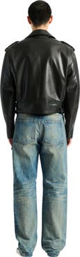 Balmain Textured leather biker jacket