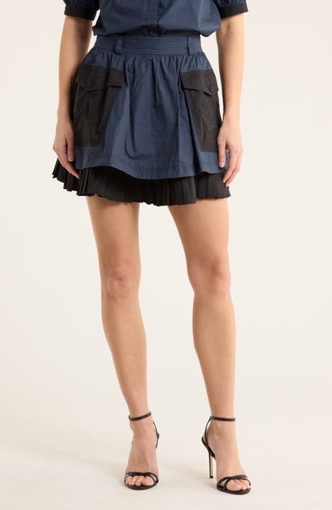 Jacqueline Colorblock Tiered Cotton Miniskirt