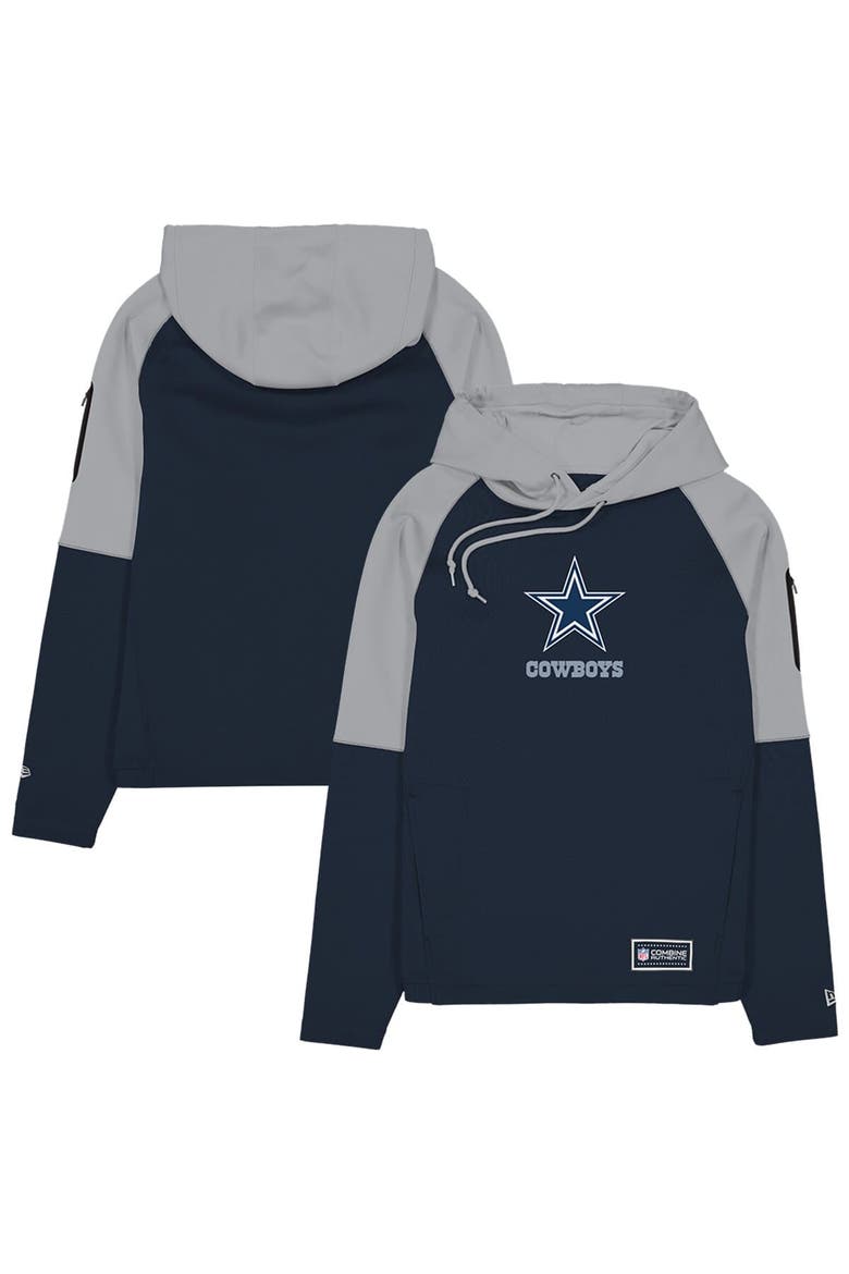 Men's New Era  Navy Dallas Cowboys Combine Authentic Color Block Raglan Pullover Hoodie, Main, color, Navy