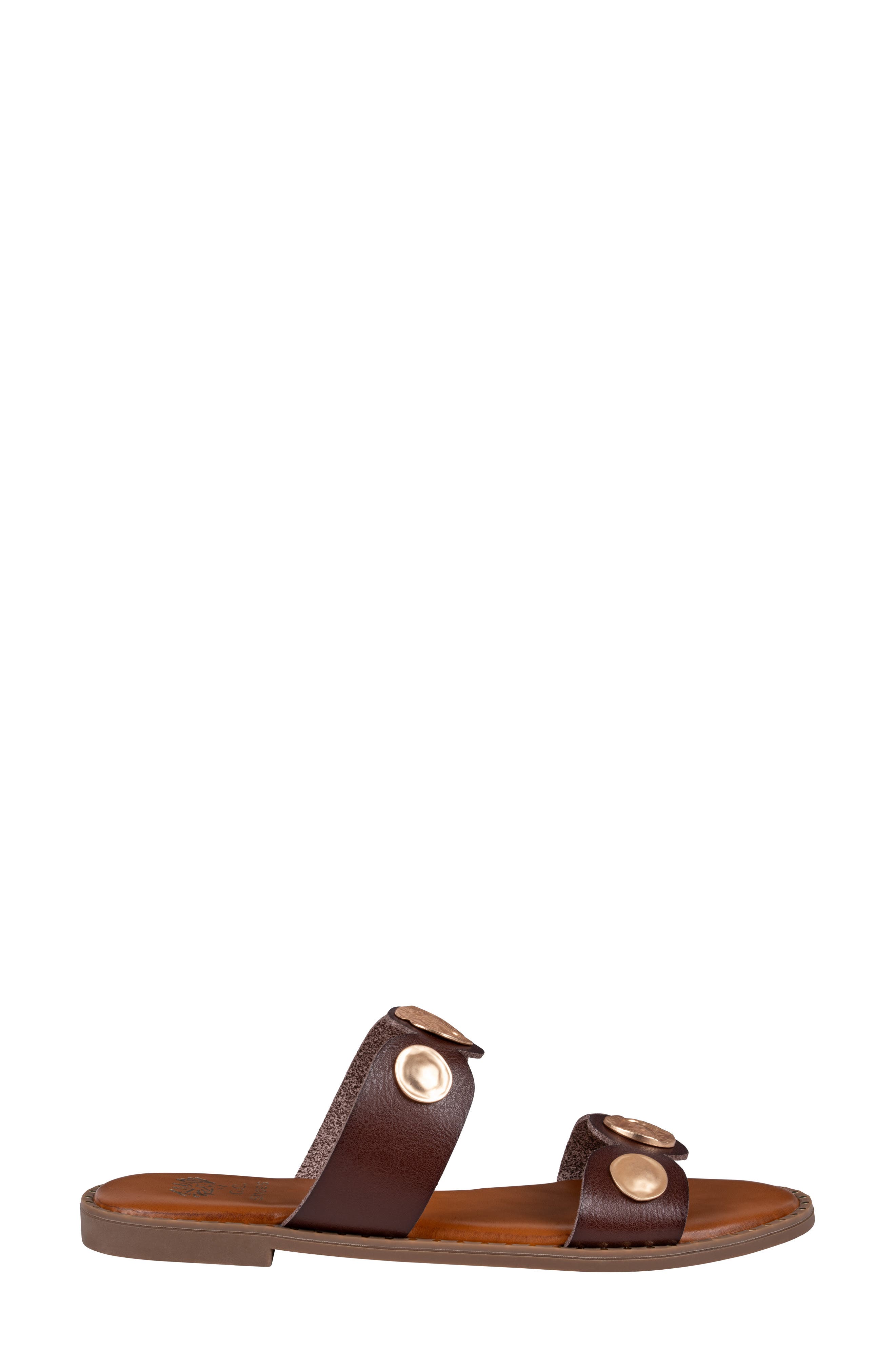 Nolah Coin Slide Sandal, Alternate, color, DARK BROWN