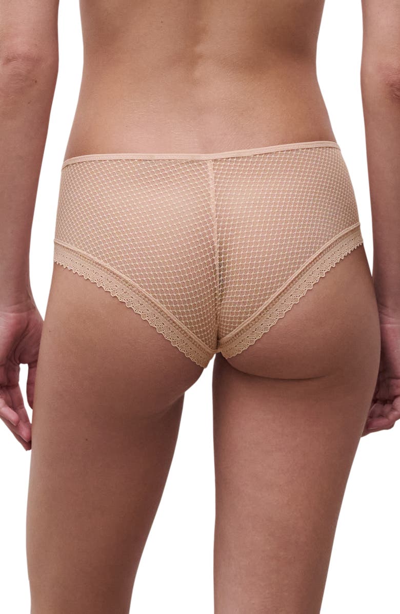 Chantelle Lingerie Lace Trim Tulle & Microfiber Briefs, Alternate, color, Beige Blush