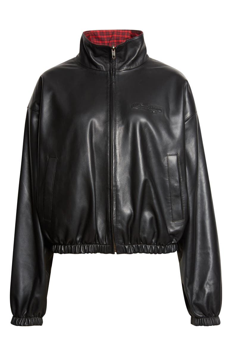 Balenciaga Leather Bomber Jacket, Main, color, 1000 Black