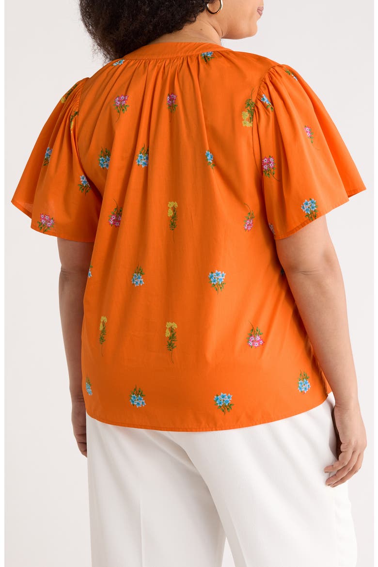 Floral Cotton Split Neck Top, Alternate, color, ORANGE-MULTI