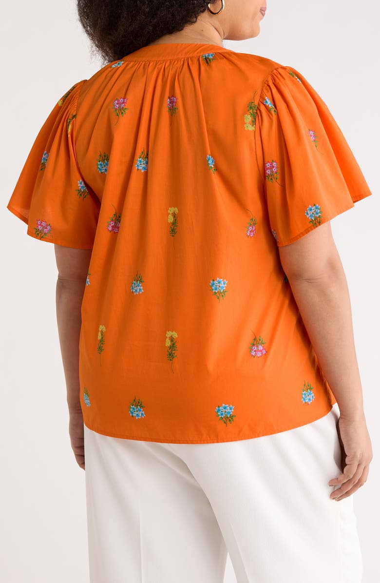 SUGARLIPS Floral Cotton Split Neck Top, Alternate, color, Orange-Multi