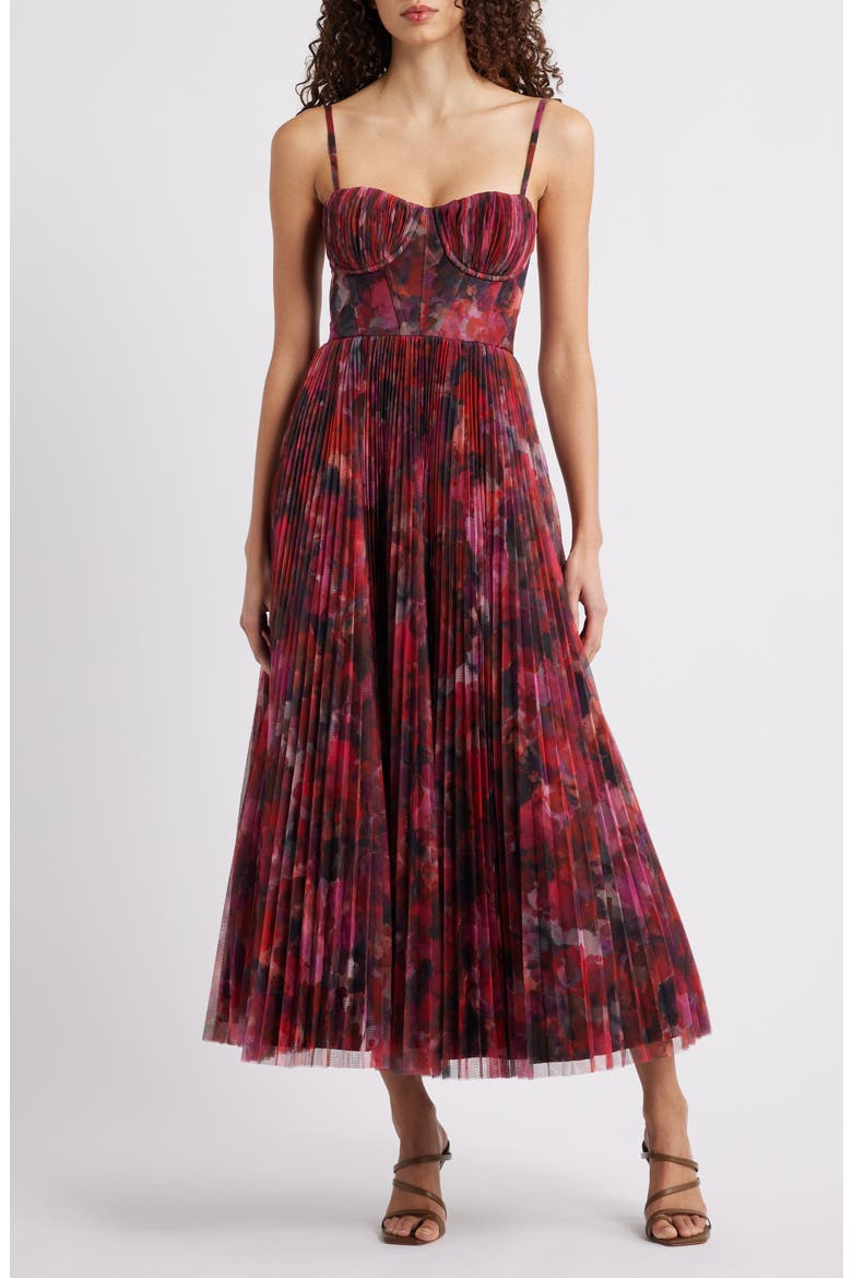 Pleated Cocktail Dress, Main, color, PINK MULTI ABSTRACT PAINT BLOT