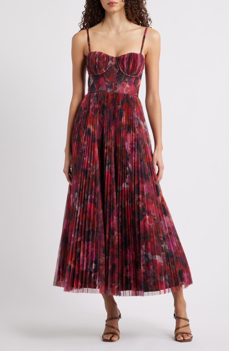 Hutch Pleated Cocktail Dress, Main, color, Pink Multi Abstract Paint Blot