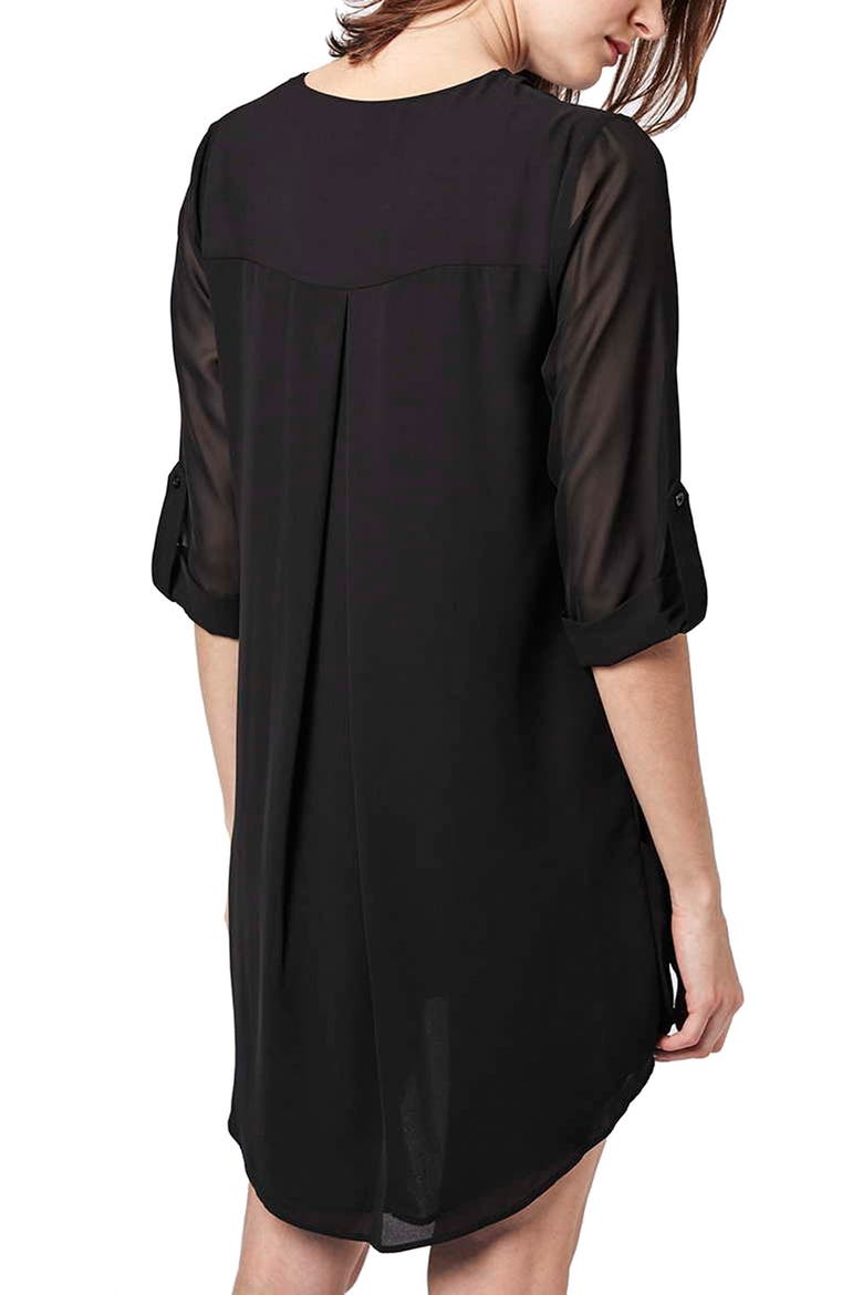 Chiffon Drape Tunic Dress, Alternate, color, BLACK