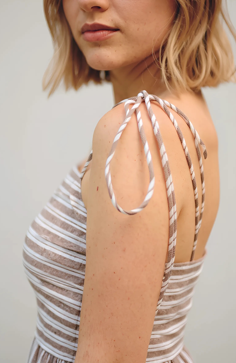 Nelle Atelier The Caroline Petite Drop Waist Maxi Dress, Alternate, color, Chocolate Stripe