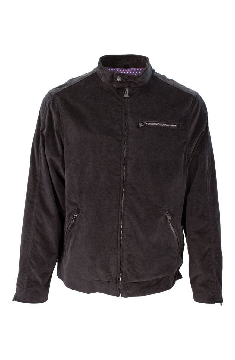 Lords of Harlech Dean Stretch Velvet Biker Jacket, Main, color, Black