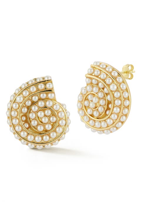 Faux Pearl Shell Stud Earrings