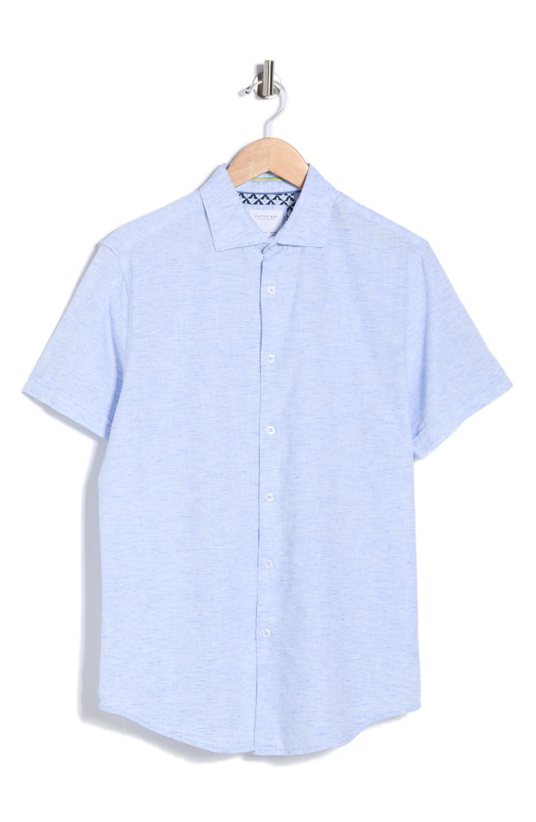 DENIM AND FLOWER Melange Button-Up Shirt, Main, color, Light Blue Melange