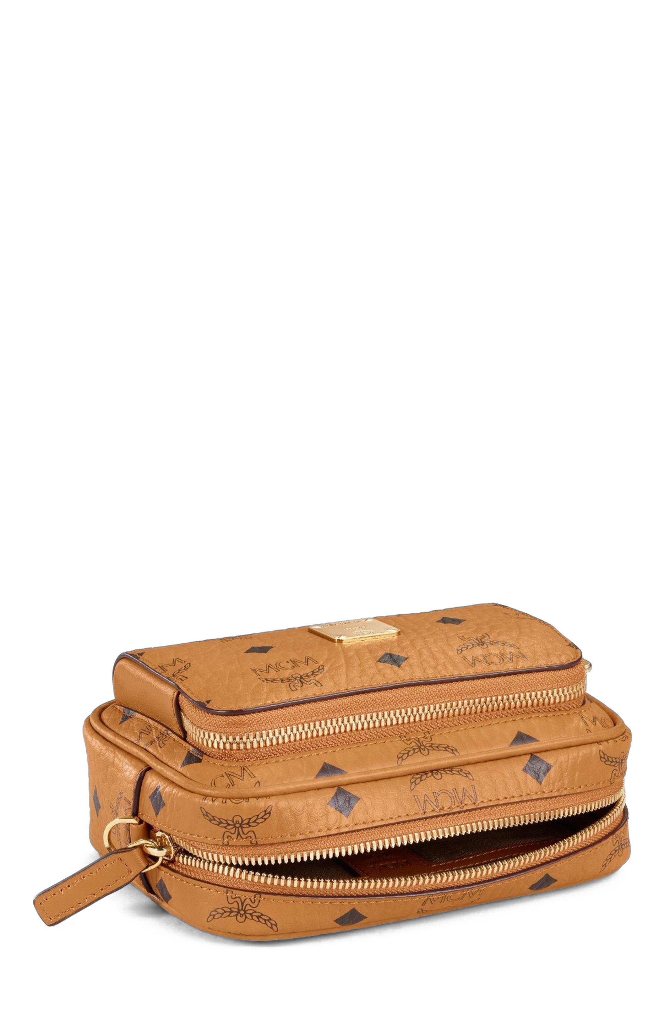 MCM Aren Crossbody in Visetos, Alternate, color, Cognac