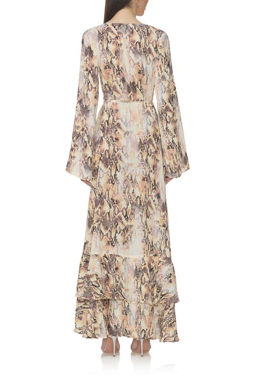Afrm Mimi Snakeskin Print Long Sleeve Ruffle Maxi Dress