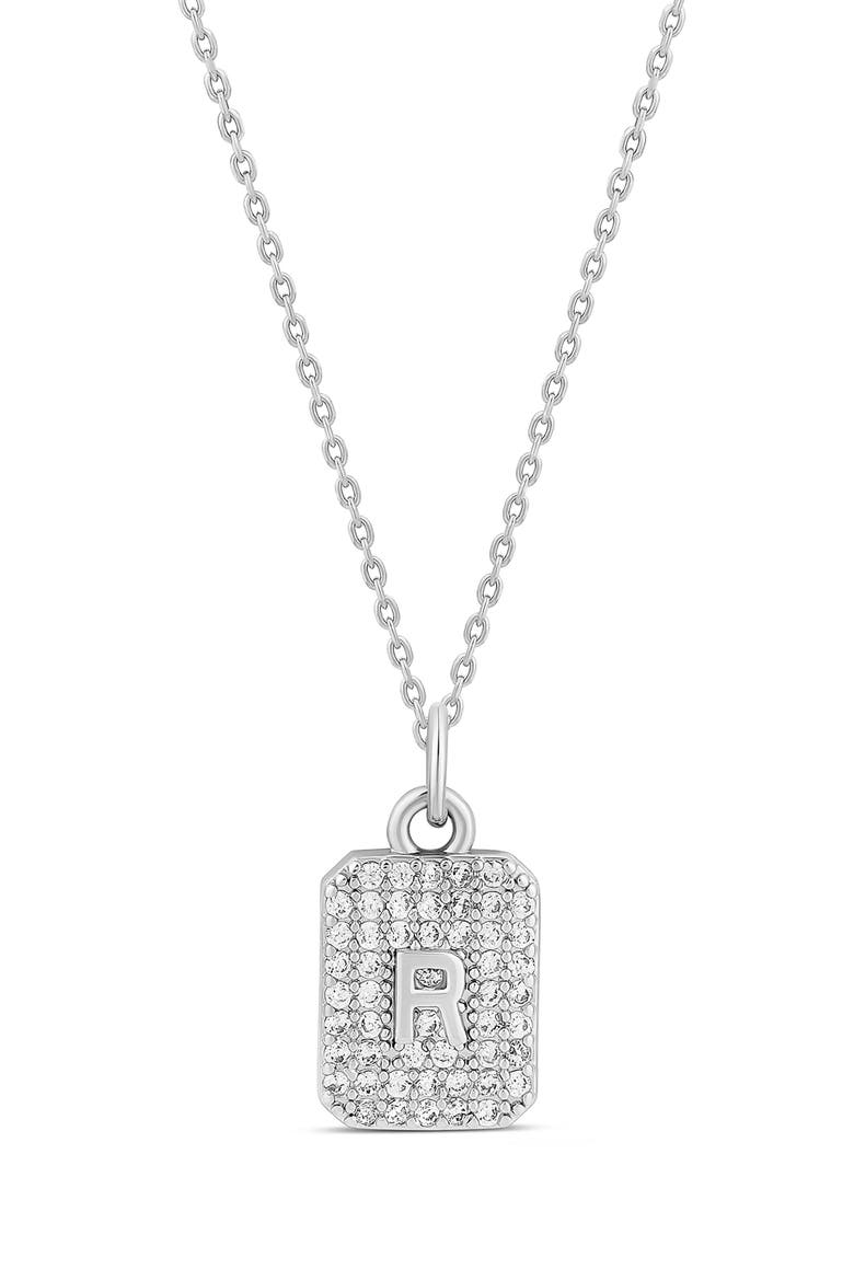 Mini Pavé Initial Medallion Necklace, Main, color, SILVER