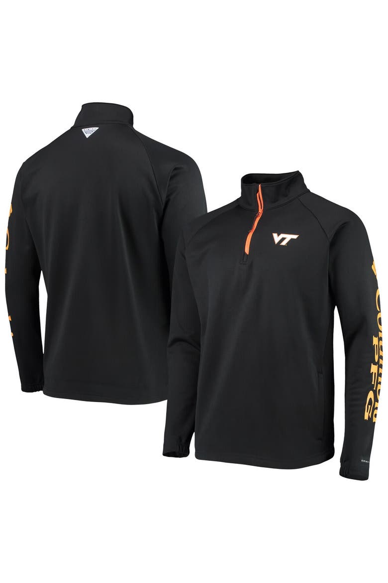 Men's Columbia Black Virginia Tech Hokies Terminal Tackle Fleece Raglan Omni-Shade Quarter-Zip Jacket, Main, color, Black