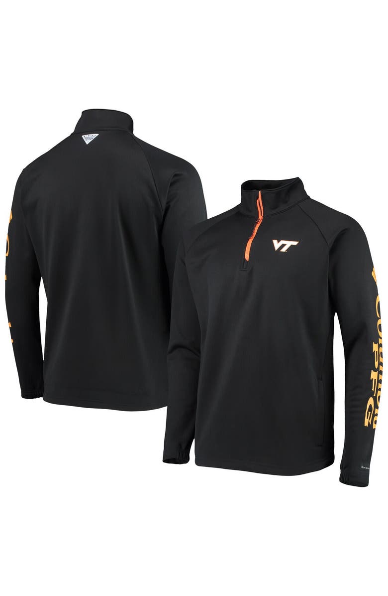 Columbia Men's Columbia Black Virginia Tech Hokies Terminal Tackle Fleece Raglan Omni-Shade Quarter-Zip Jacket, Main, color, Black