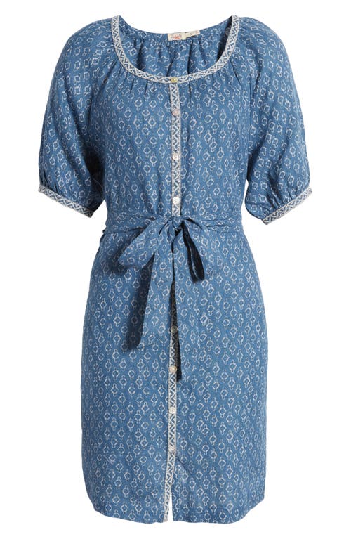 Shop Faherty Carmel Linen Button-up Minidress In Key Largo Blue